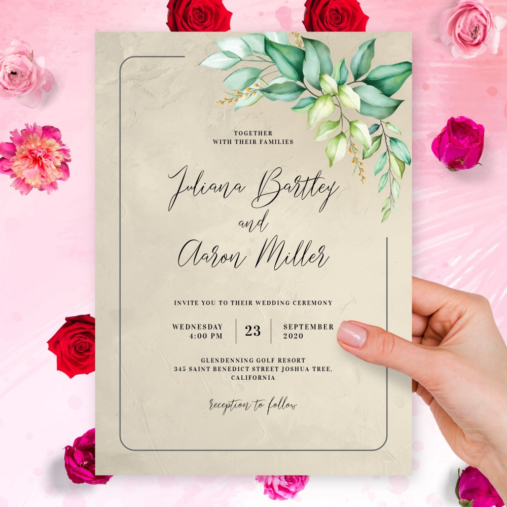 Customize and Download Graceful Greenery Boho Wedding Invitation