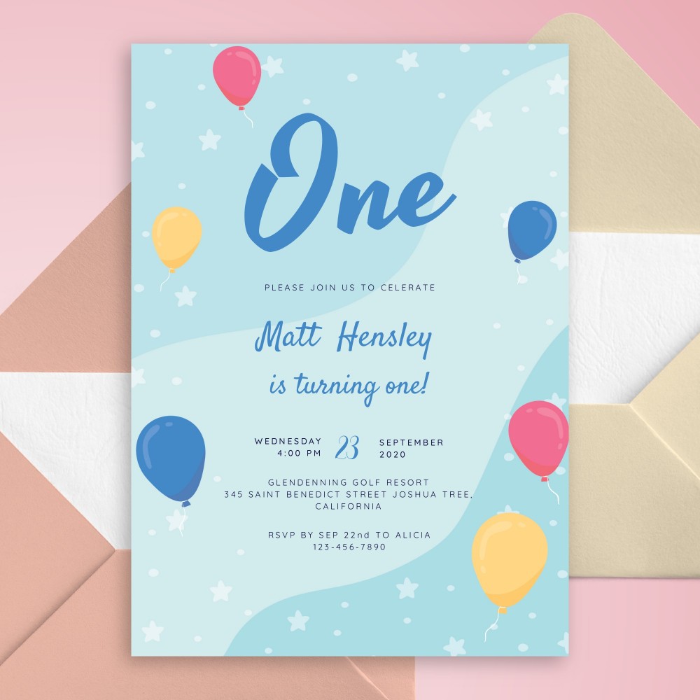 Customize and Download Milky Way Sky Balloons Baby 1st Birthday Invitation