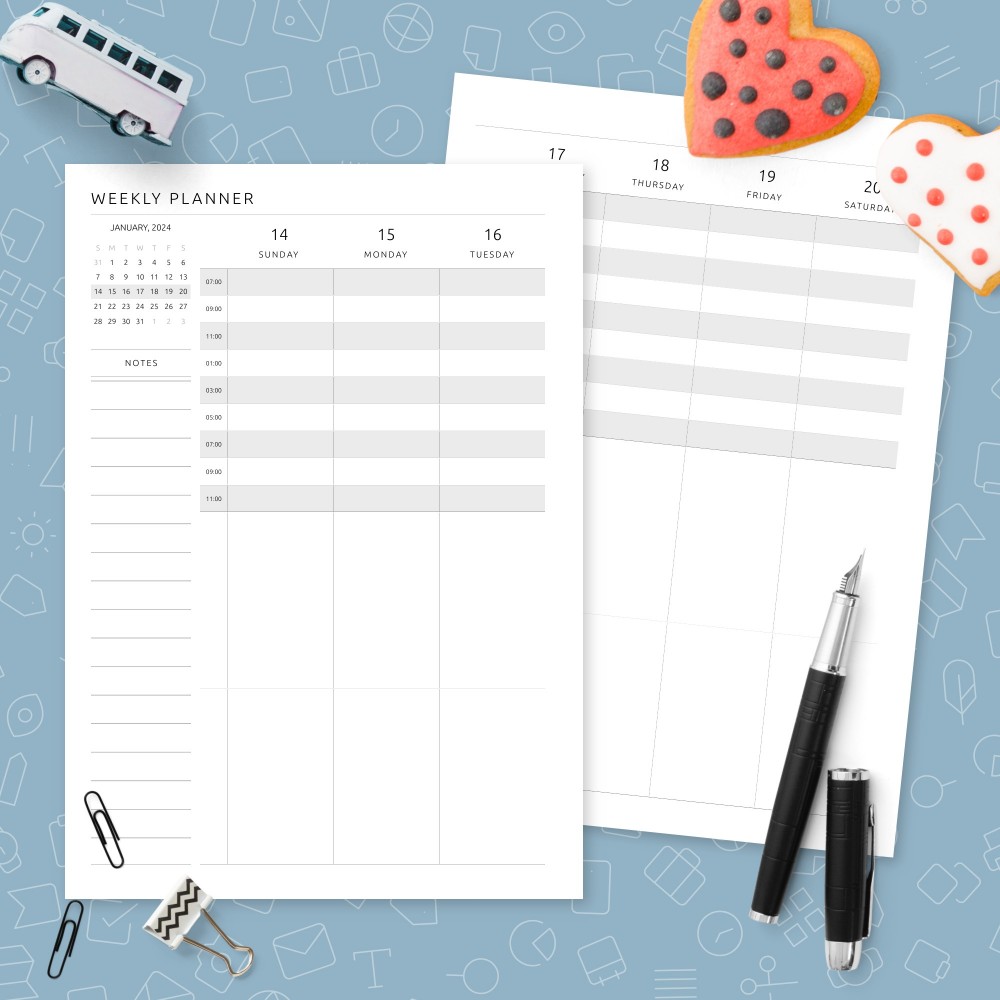 Download Printable Weekly Planner Template with Notes Template