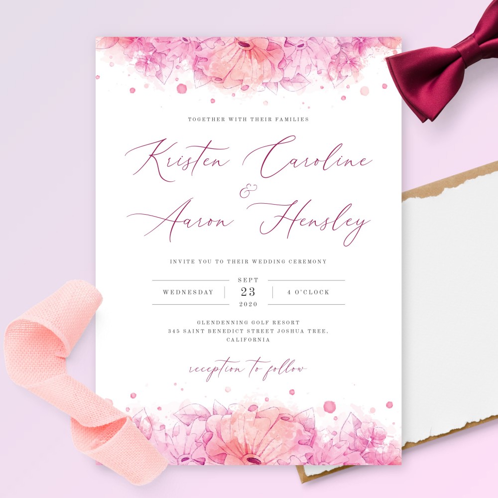 Customize and Download Aquarelle Pink Floral Wedding Invitation