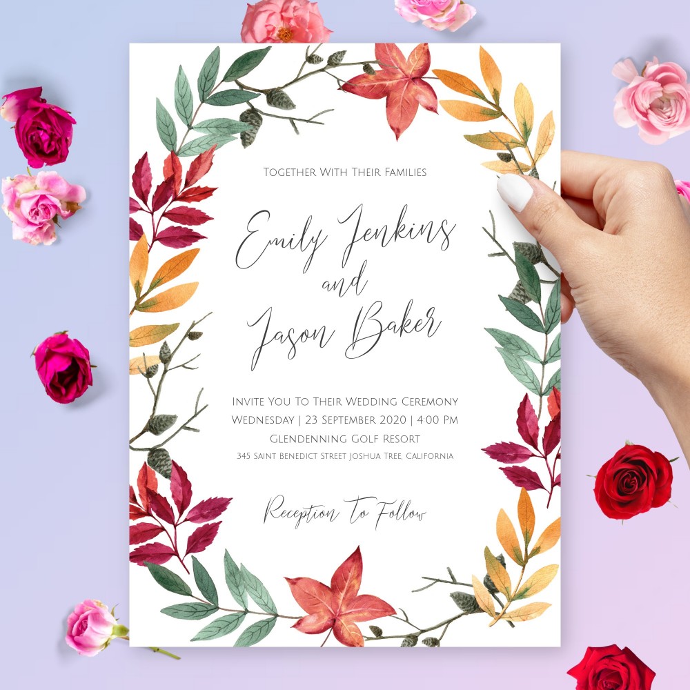 Customize and Download Autumn Leaves Inspired Wedding Invitation