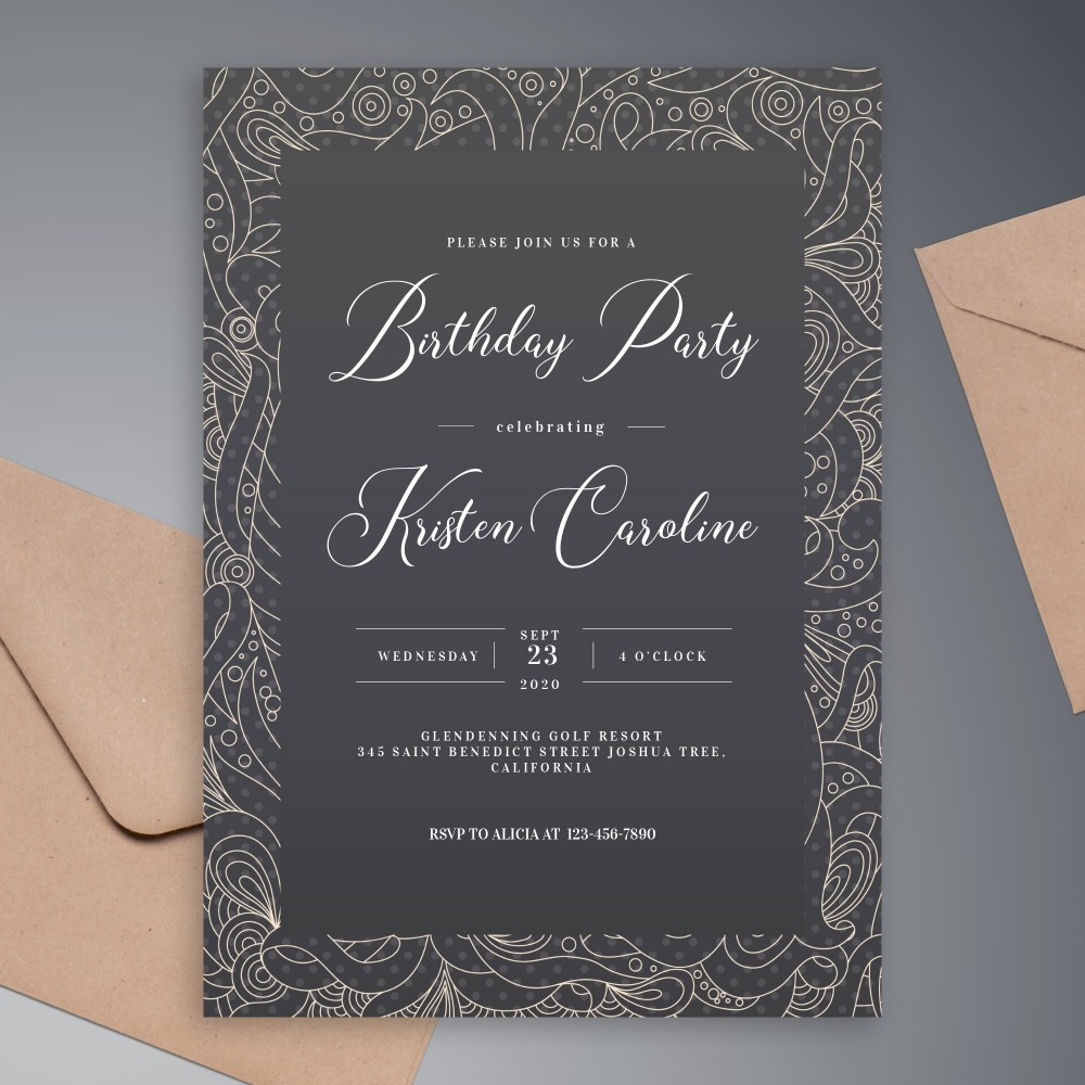 Customize and Download Black and White Pattern Birthday Invitation