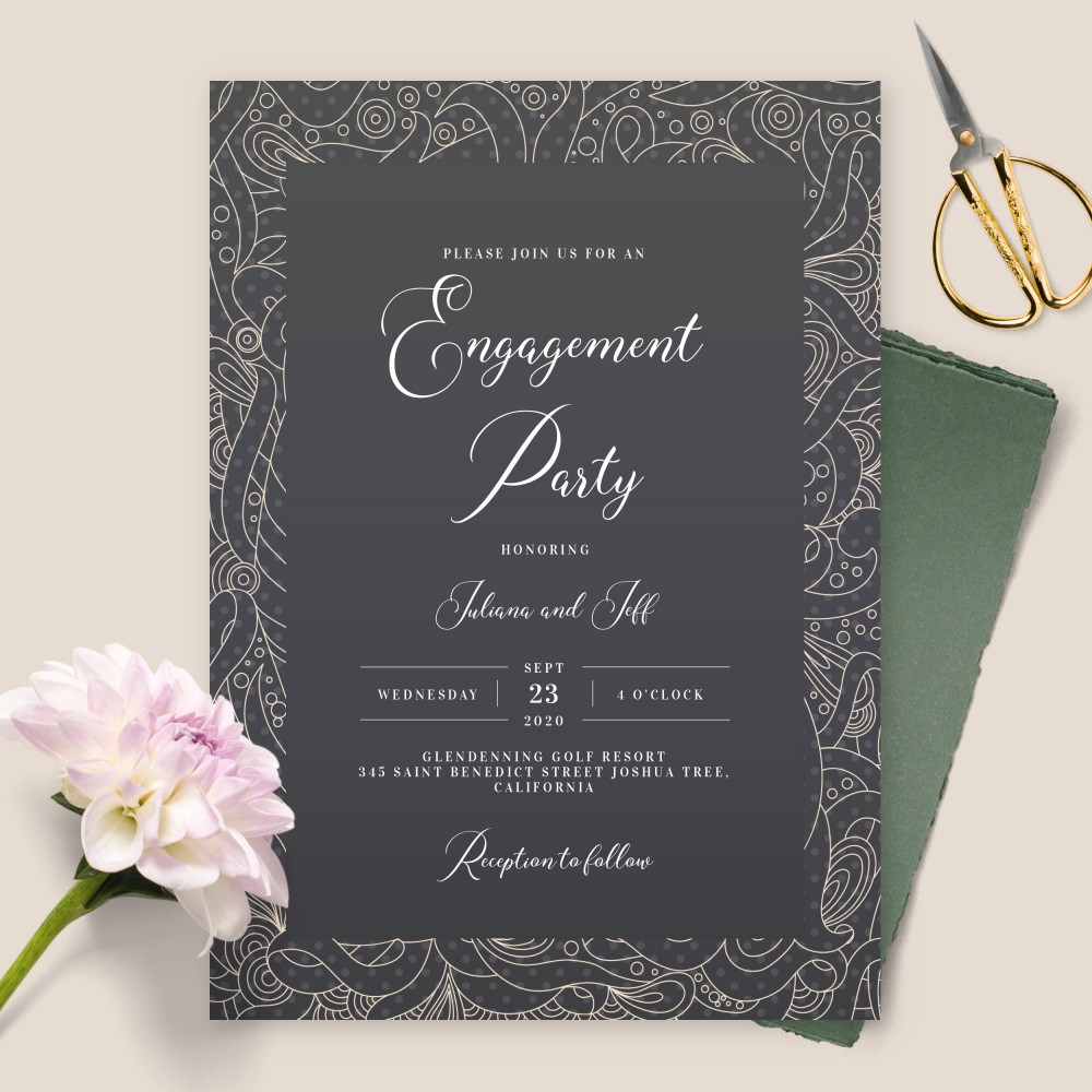 Customize and Download Black and White Pattern Engagement Party Invitation