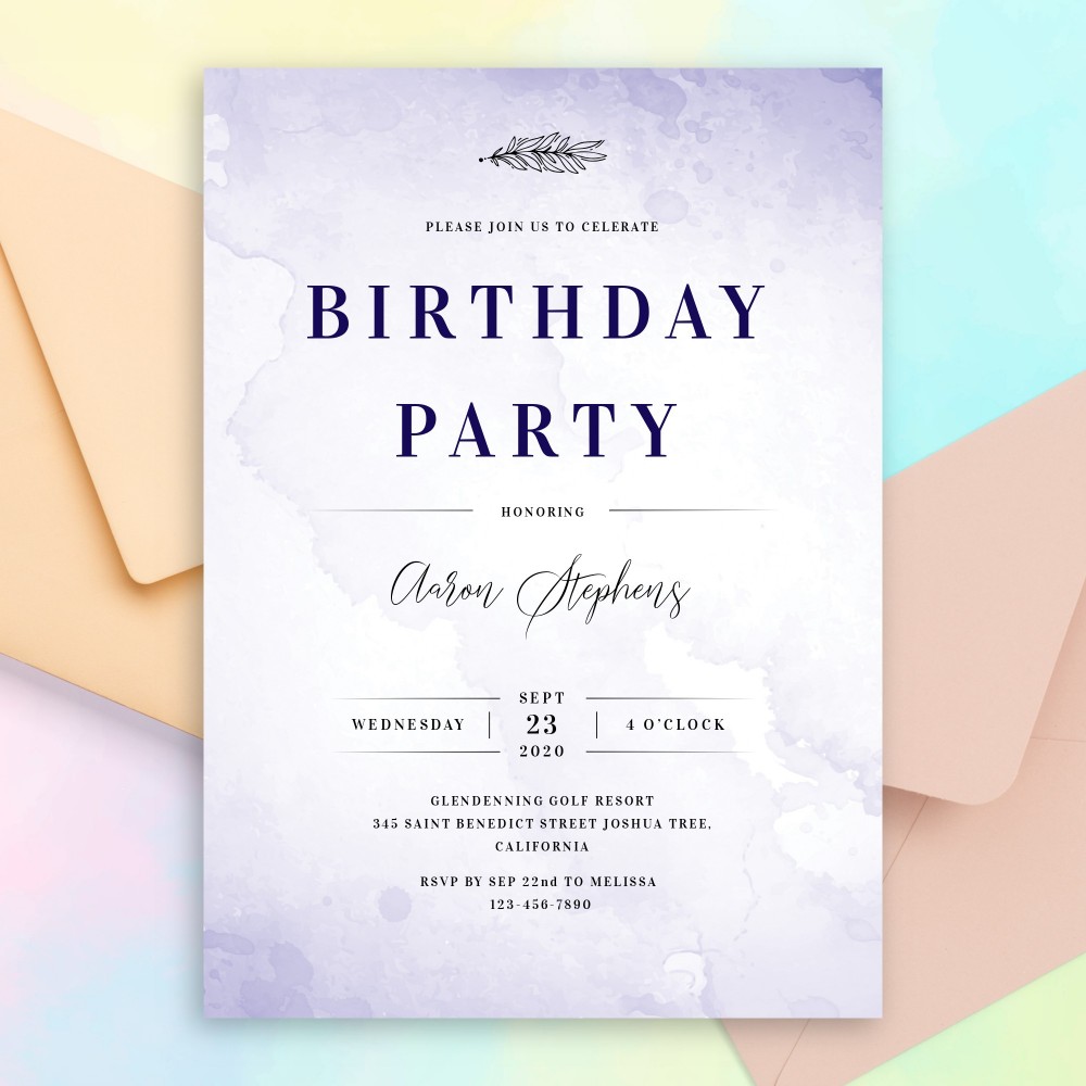 Customize and Download Blue Aquarelle Birthday Invitation