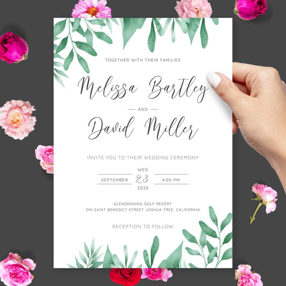 Customize and Download Botanical Watercolor Greenery Wedding Invitation
