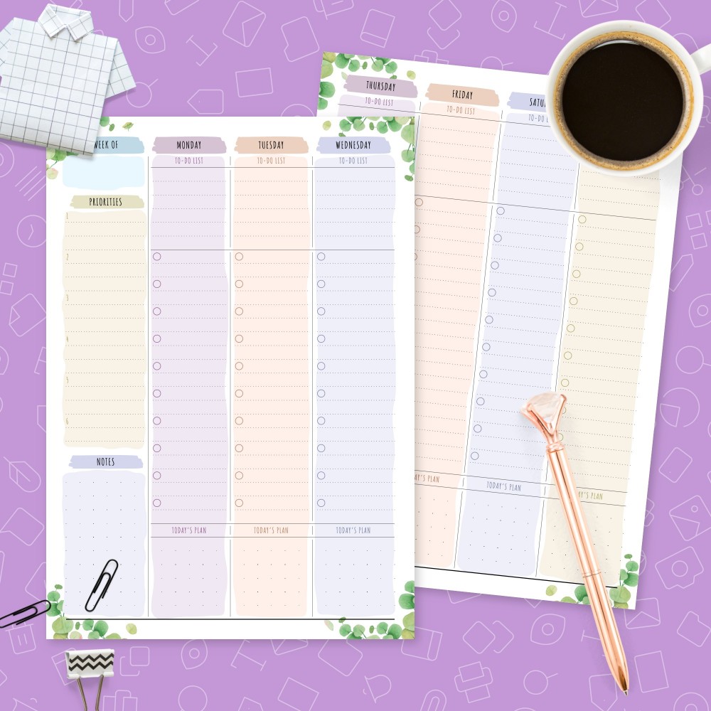 Download Printable Botanical Weekly To-Do &amp;amp; Priorities Template
