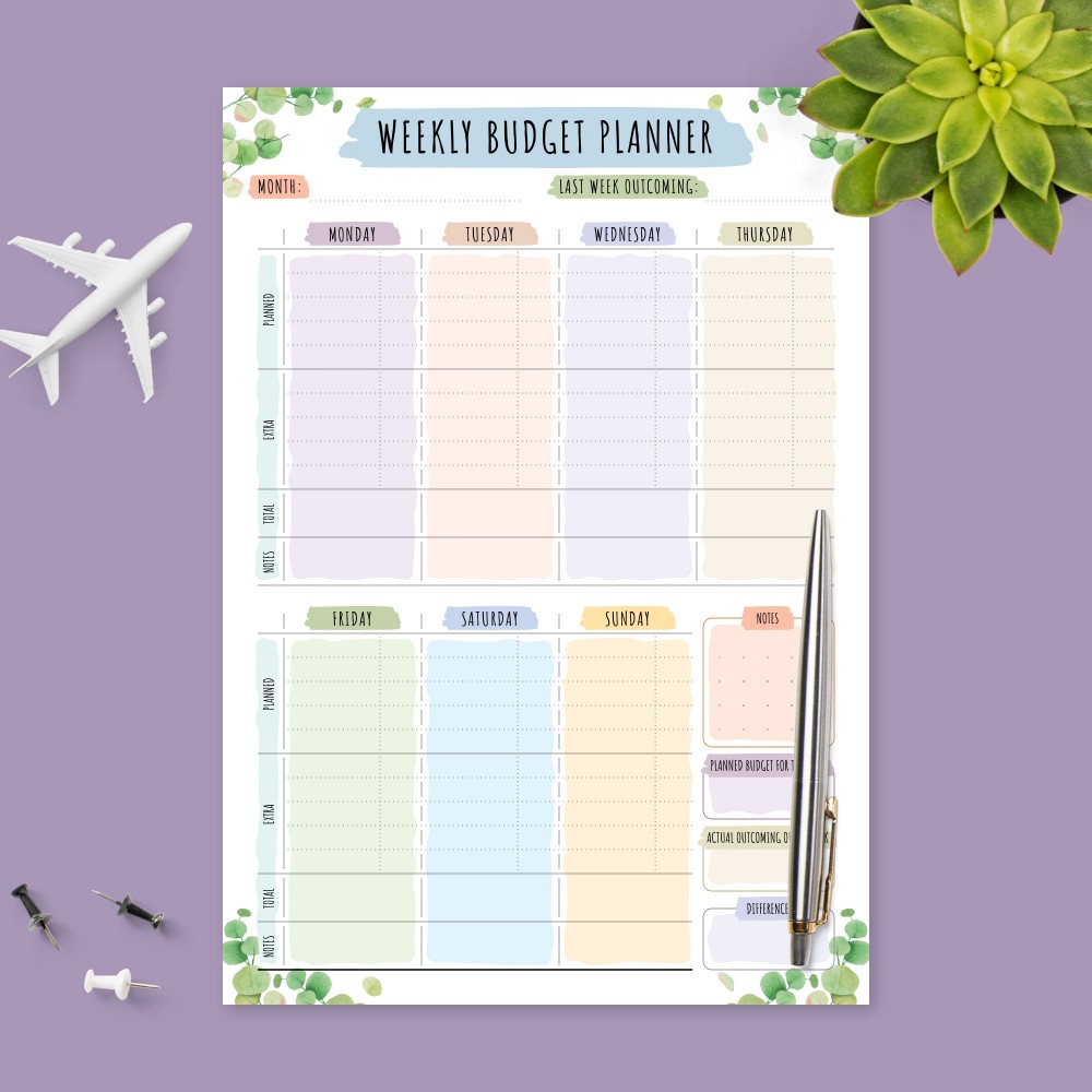 Download Printable Botanical Weekly Money Expense Tracker Template