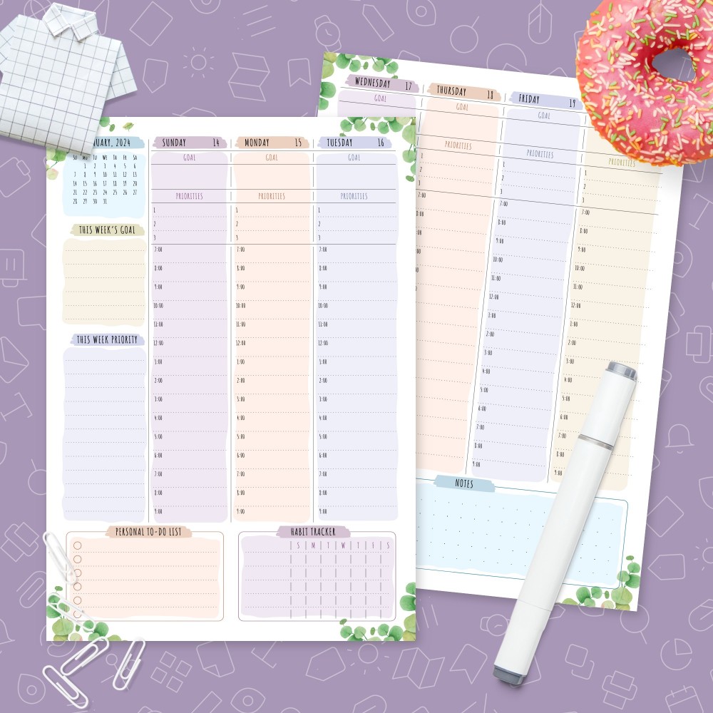 Download Printable Botanical Weekly Planner Dated Template