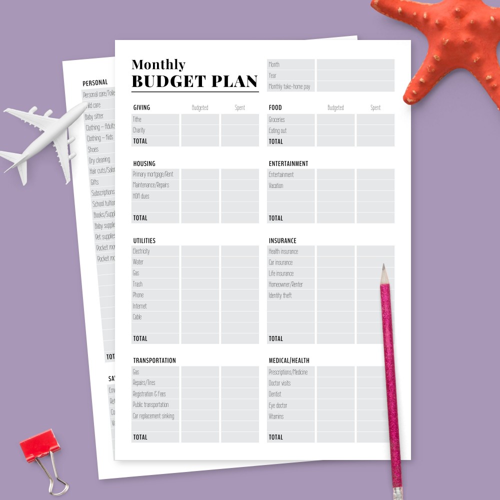 Download Printable Categorized Monthly Budget Tracker Template