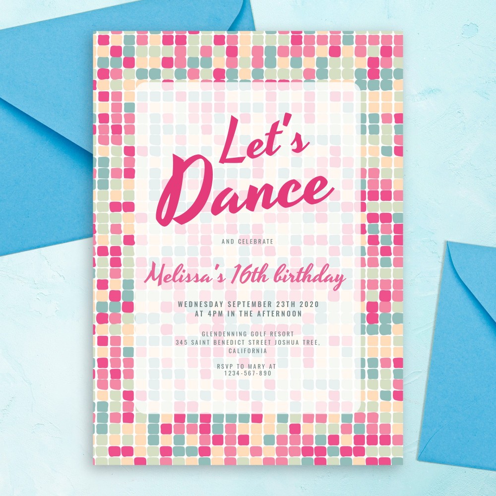 Customize and Download Colored Mosaic Pink Party Invitation