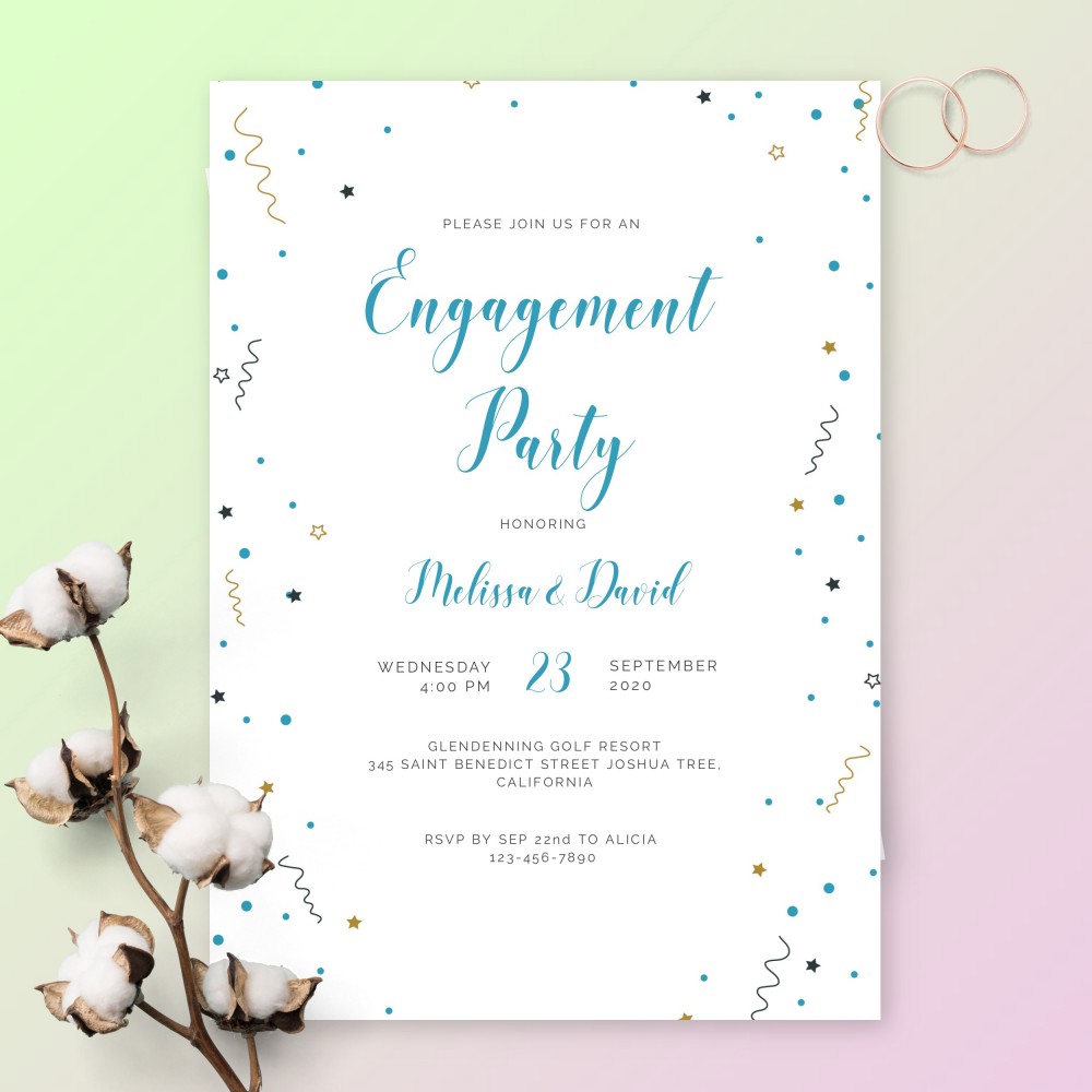 Customize and Download Colored Stars and Confetti Engagement Party Invitation