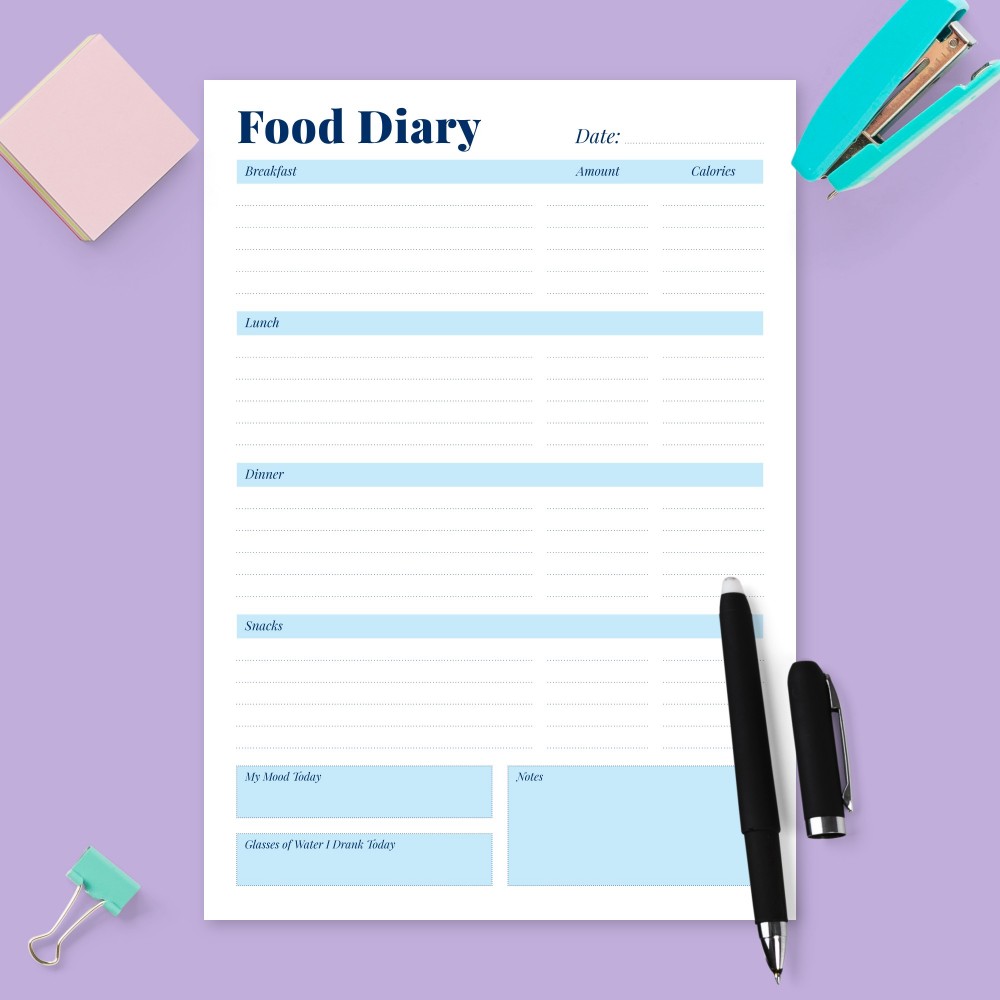 Download Printable Daily Food Tracker Template