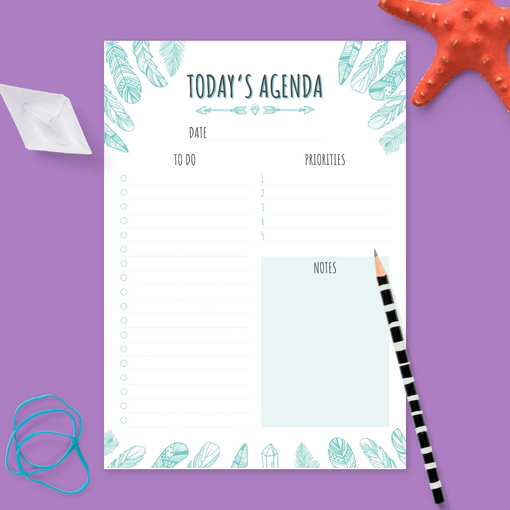 Download Printable Daily Planner - Boho Feathers Template