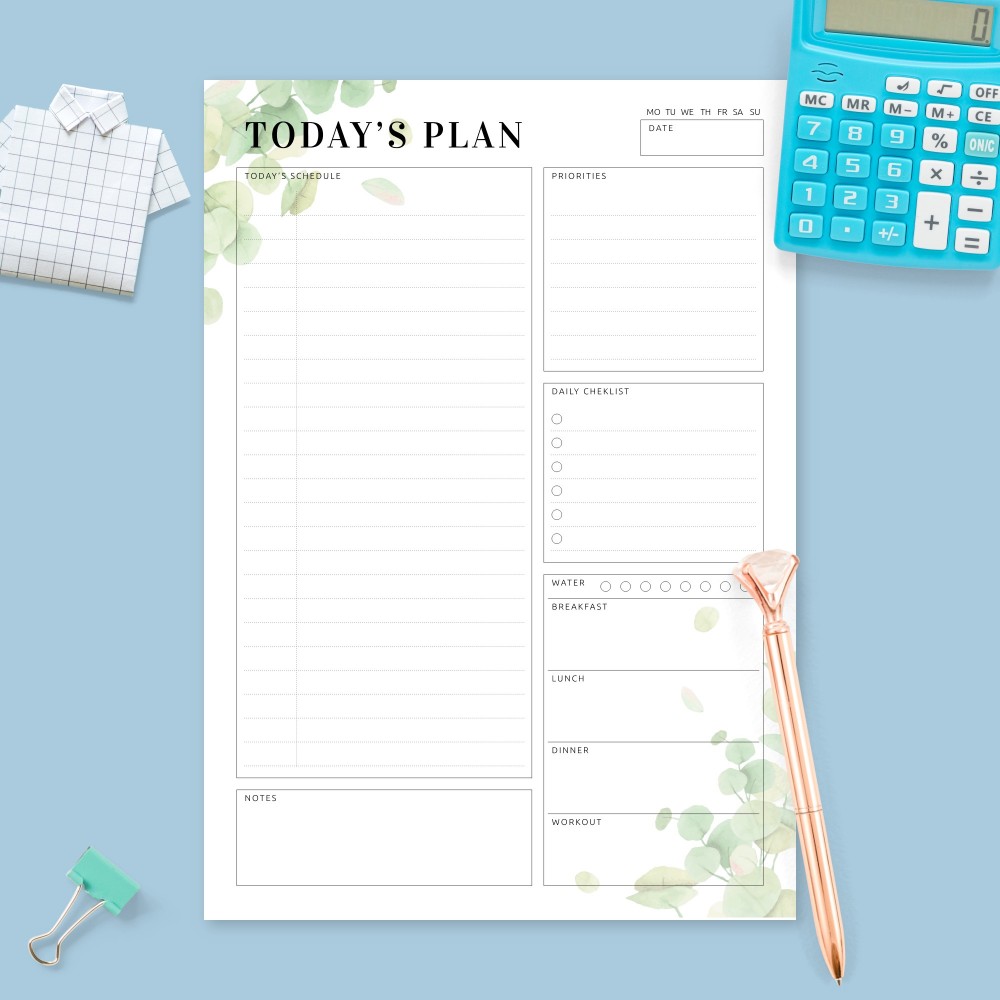 Download Printable Daily Planner - Eucalyptus Greenery Template