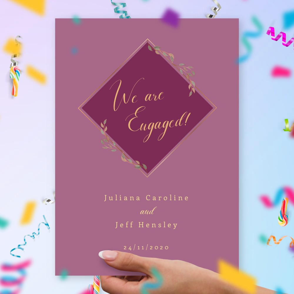 Customize and Download Deep Violet Geometric Engagement Announcement Card