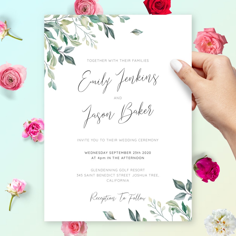 Customize and Download Delicate Greenery Botanical Wedding Invitation