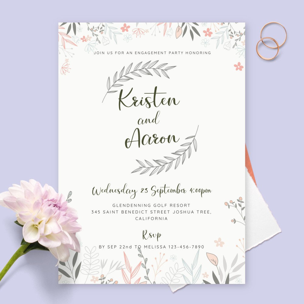 Customize and Download Delicate Rustic Floral Engagement Party Invitation