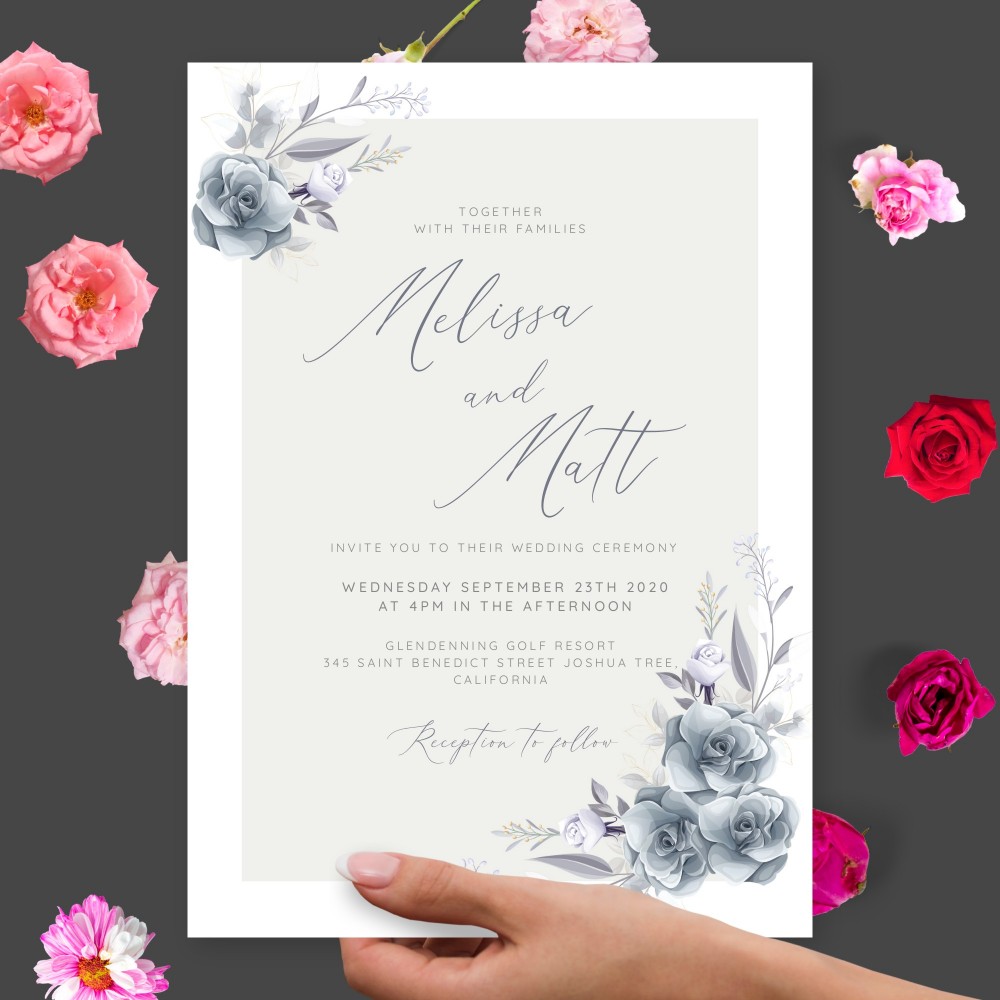Customize and Download Dusty Winter Roses Wedding Invitation