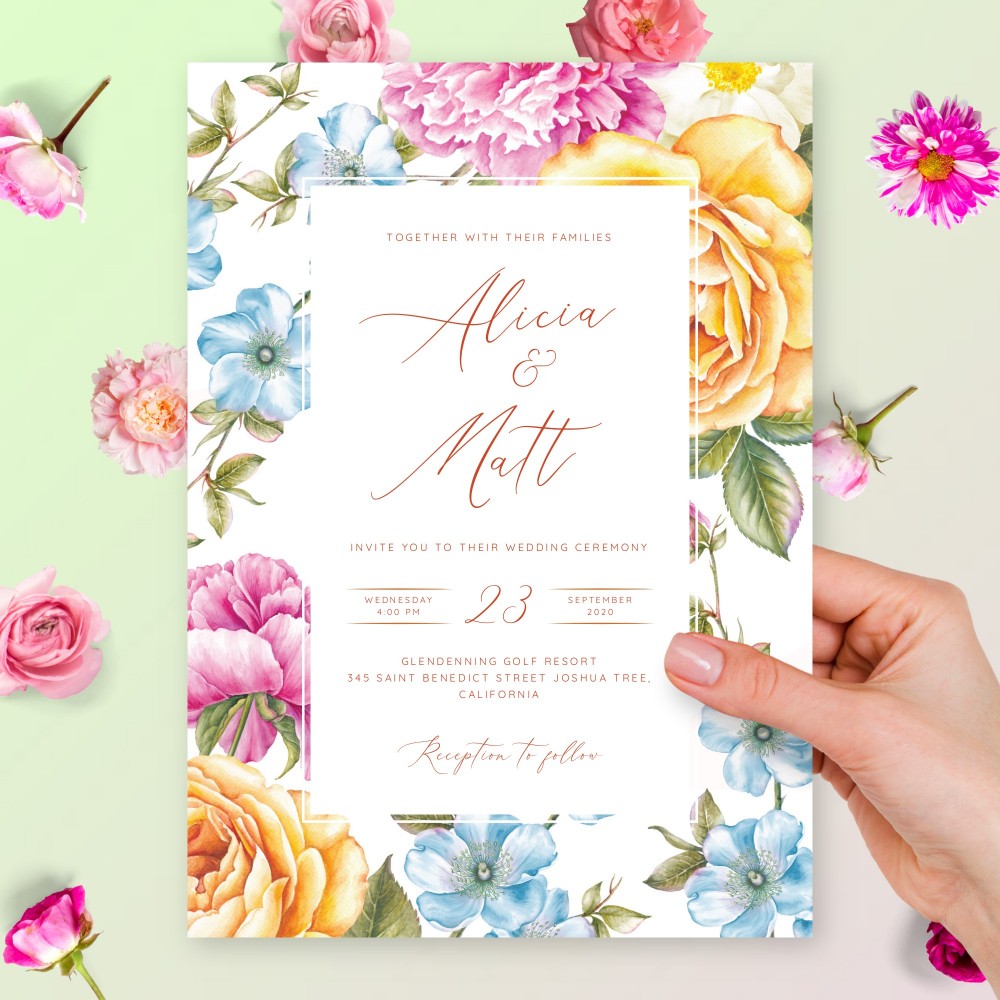 Customize and Download Elegant Aquarelle Floral Wedding Invitation