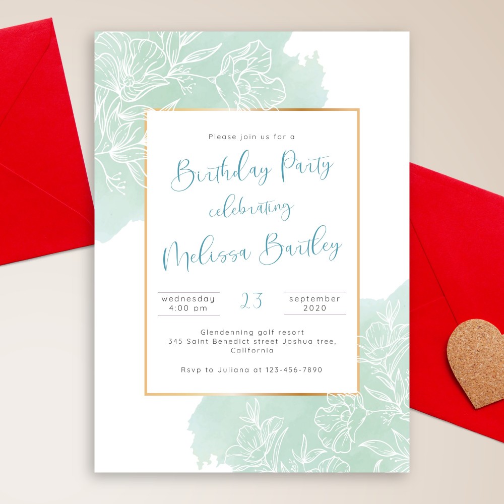Customize and Download Elegant Blue Floral Birthday Invitation