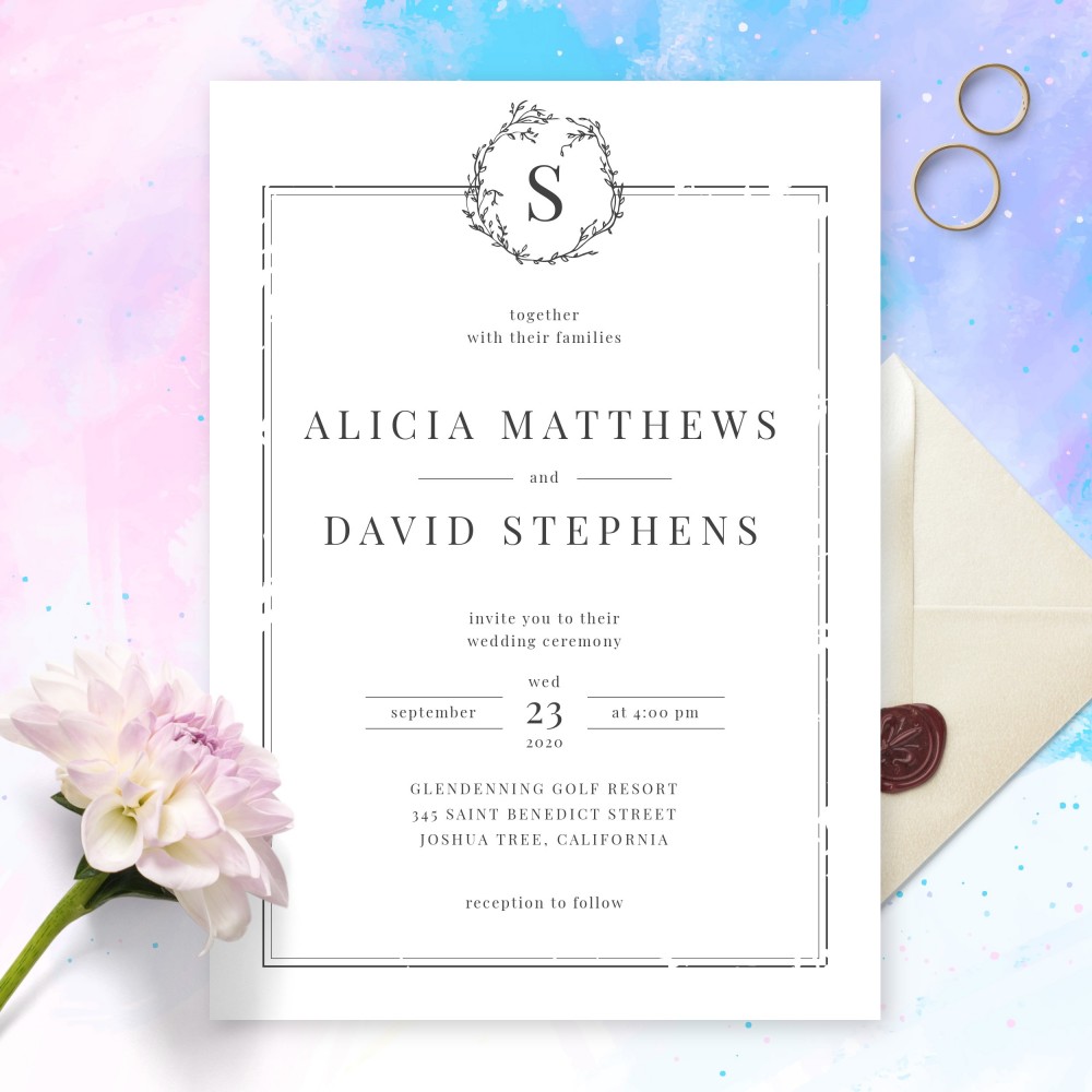 Customize and Download Elegant Borders Black and White Minimalist Wedding Invitation