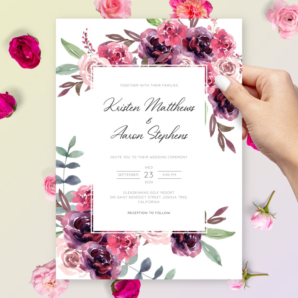 Customize and Download Elegant Burgundy Floral Wedding Invitation