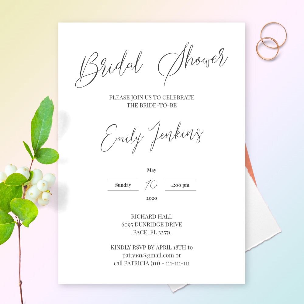 Customize and Download Elegant Calligraphy Classic Bridal Shower Invitation