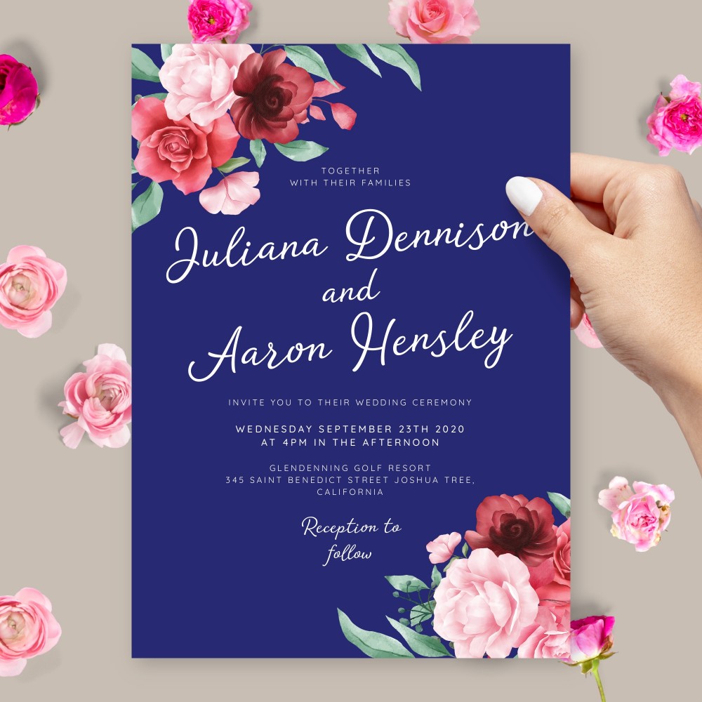 Customize and Download Elegant Floral Blue Background Wedding Invitation