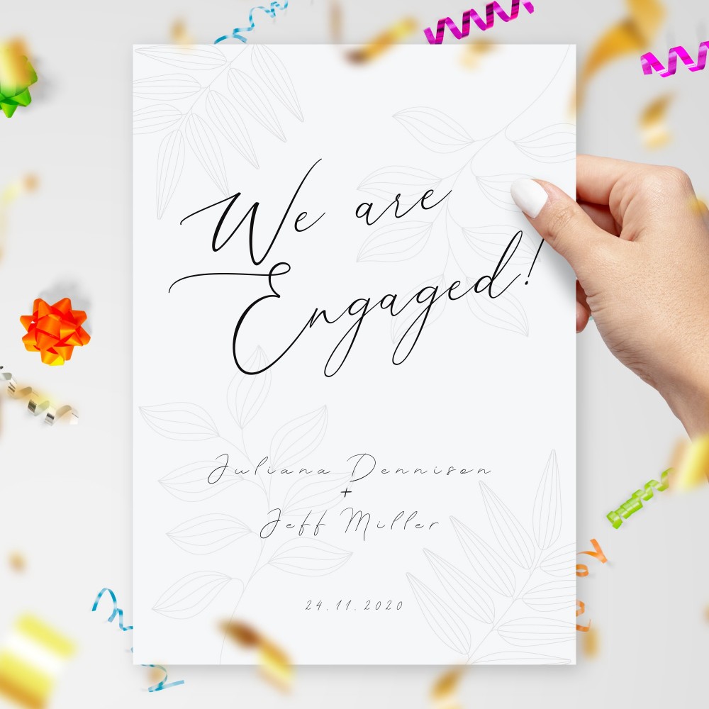 Customize and Download Elegant White Engagement Announcement Card