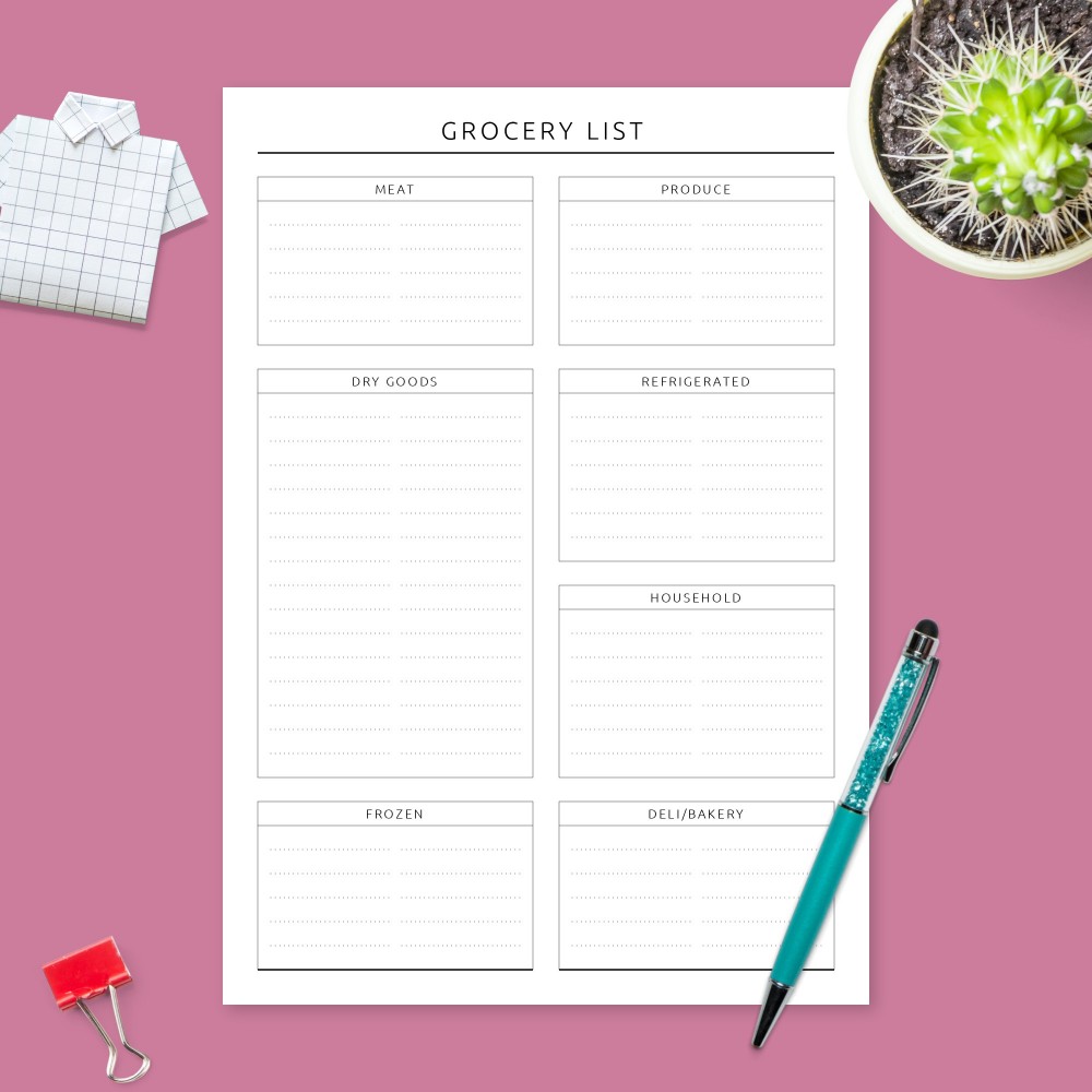 Download Printable Formal Grocery List Template