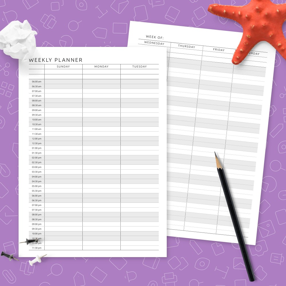 Download Printable Formal Hourly Two-Page Weekly Planner Template Template