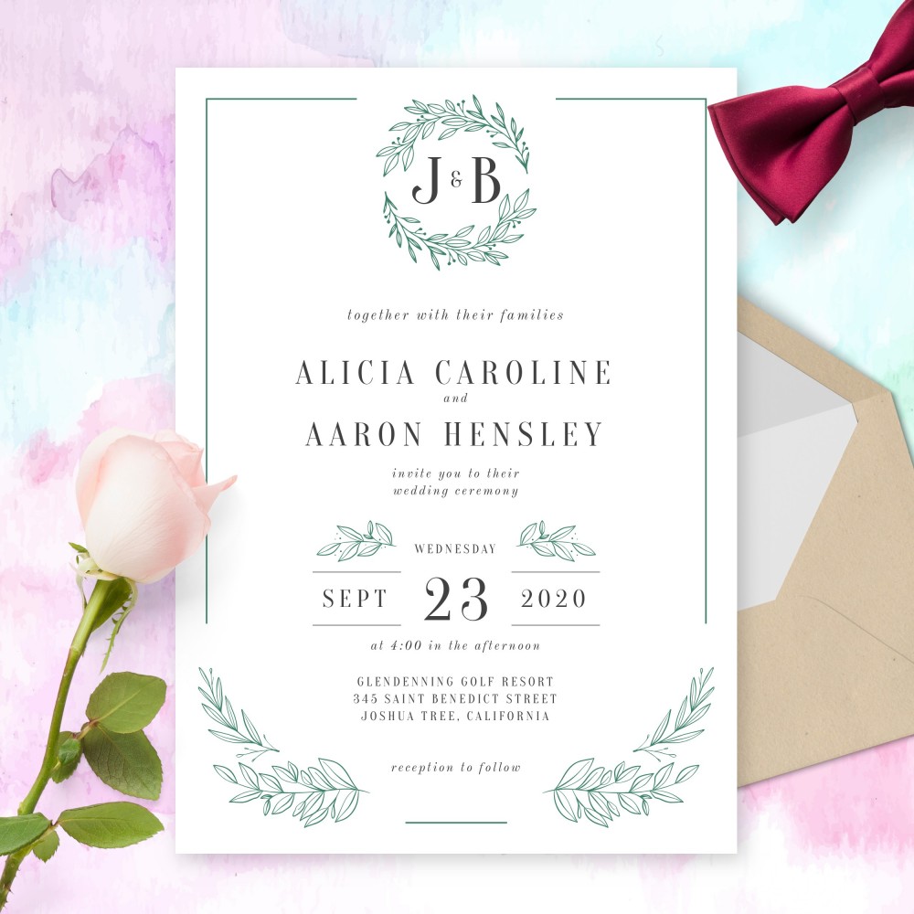 Customize and Download Formal Leaves And Borders Wedding Invitation