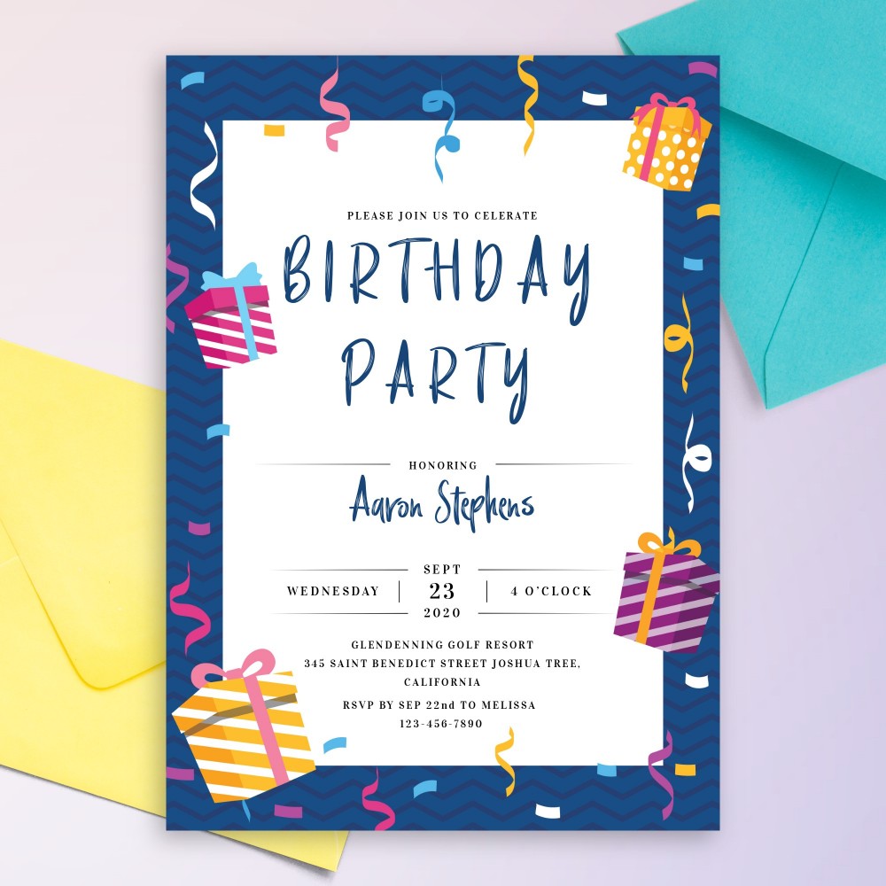 Customize and Download Gift Boxes Serpantine Birthday Invitation