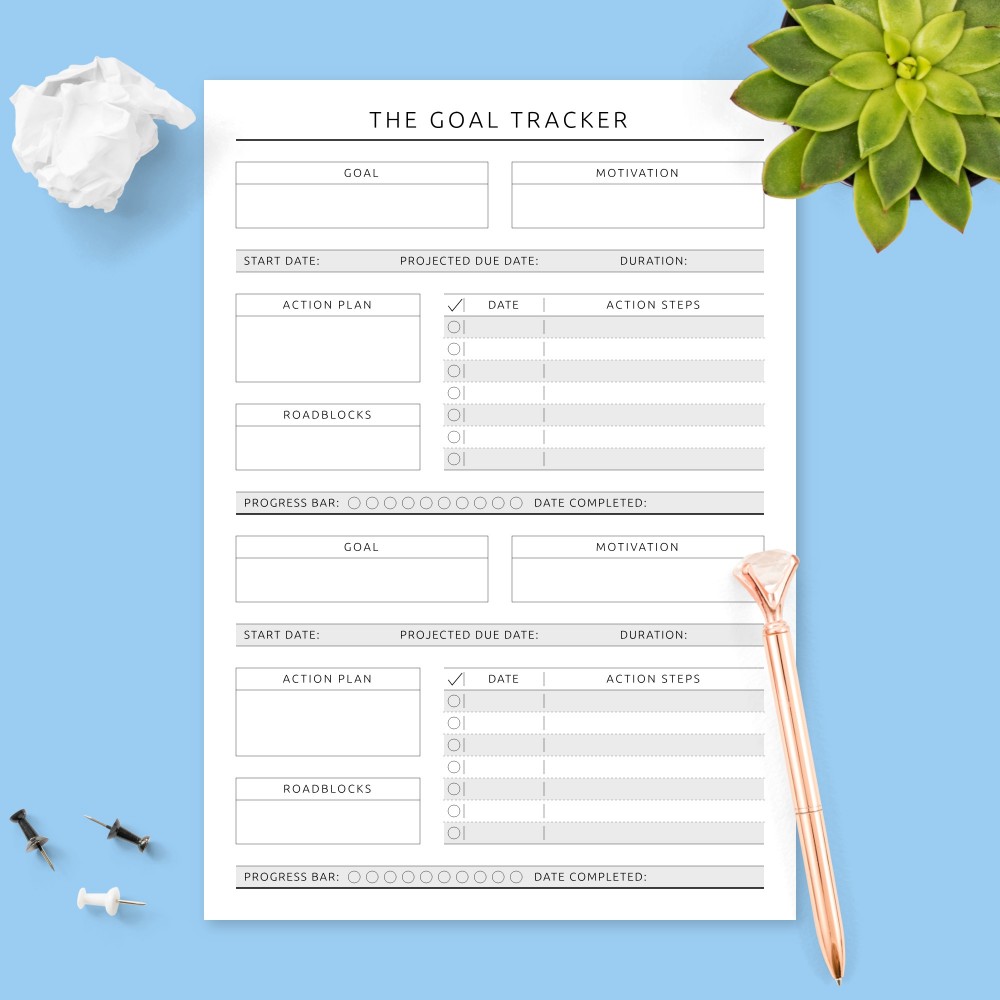 Download Printable Goal Planner with Action Steps - Formal Design Template