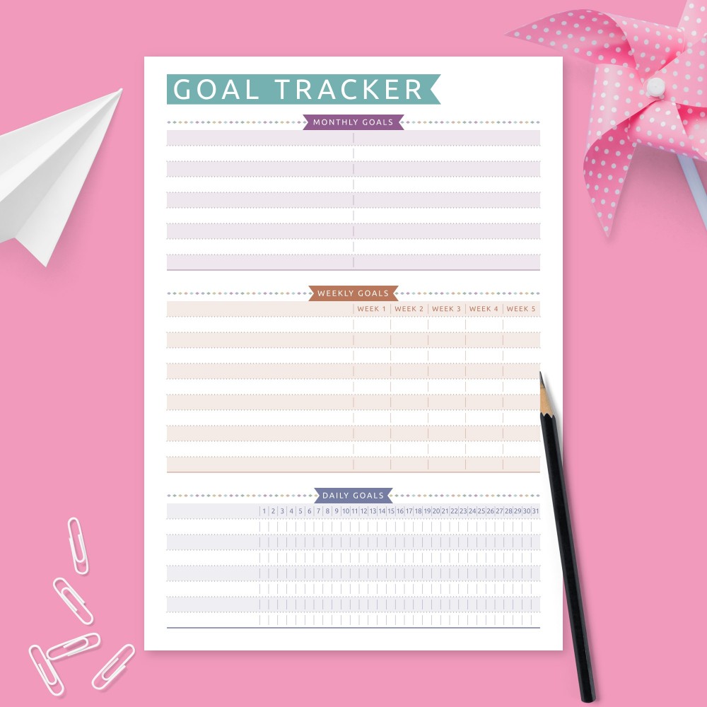Download Printable Goal Tracking Worksheet - Colored Design Template