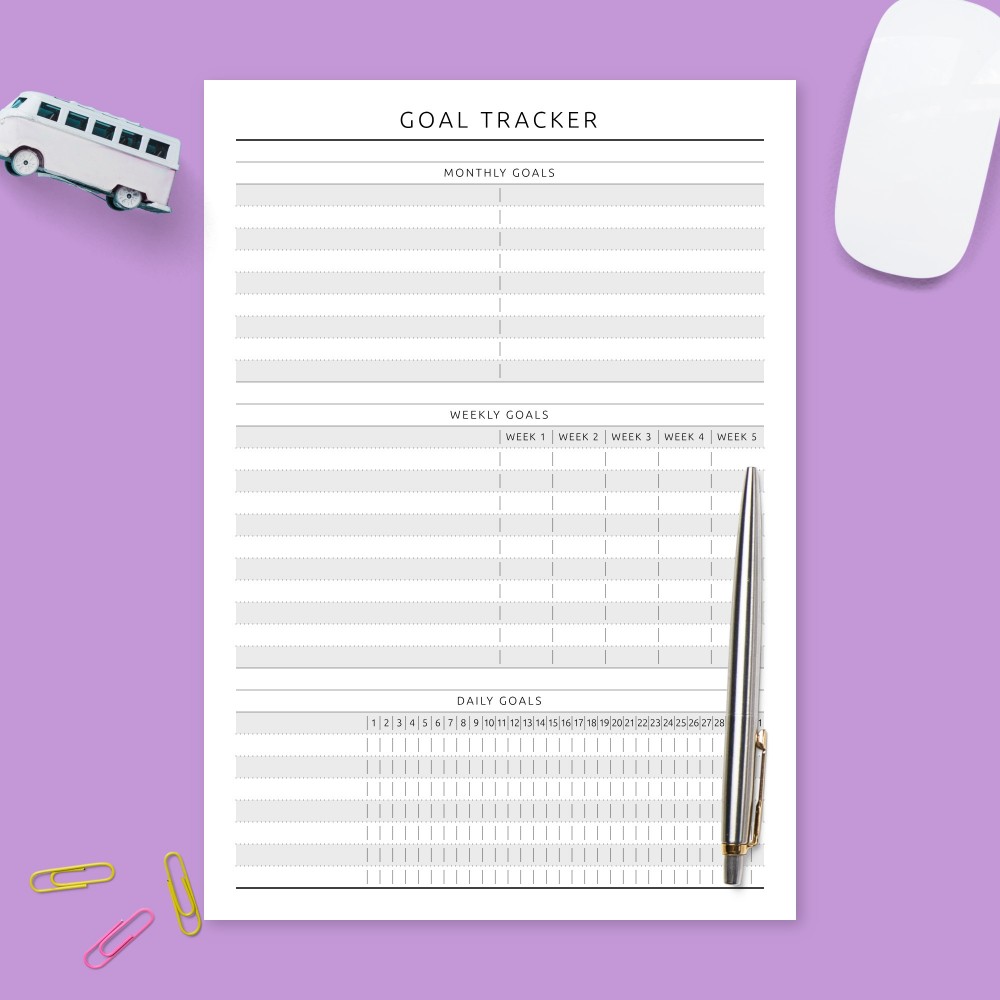 Download Printable Goal Tracking Worksheet - Formal Design Template