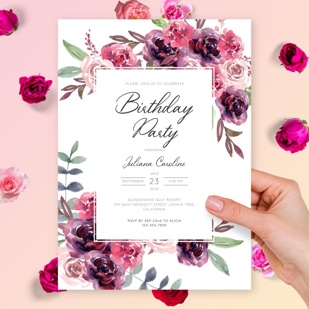 Customize and Download Graceful Floral Birthday Invitation