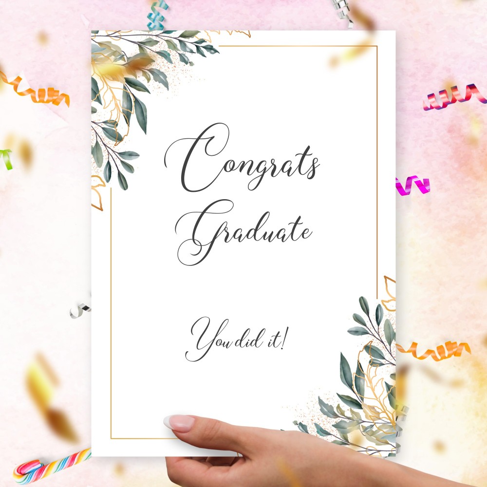 Customize and Download Green and Gold Botanical Graduation Card