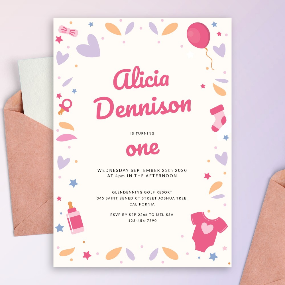 Customize and Download Hearts and Balloons Baby 1st Birthday Invitation