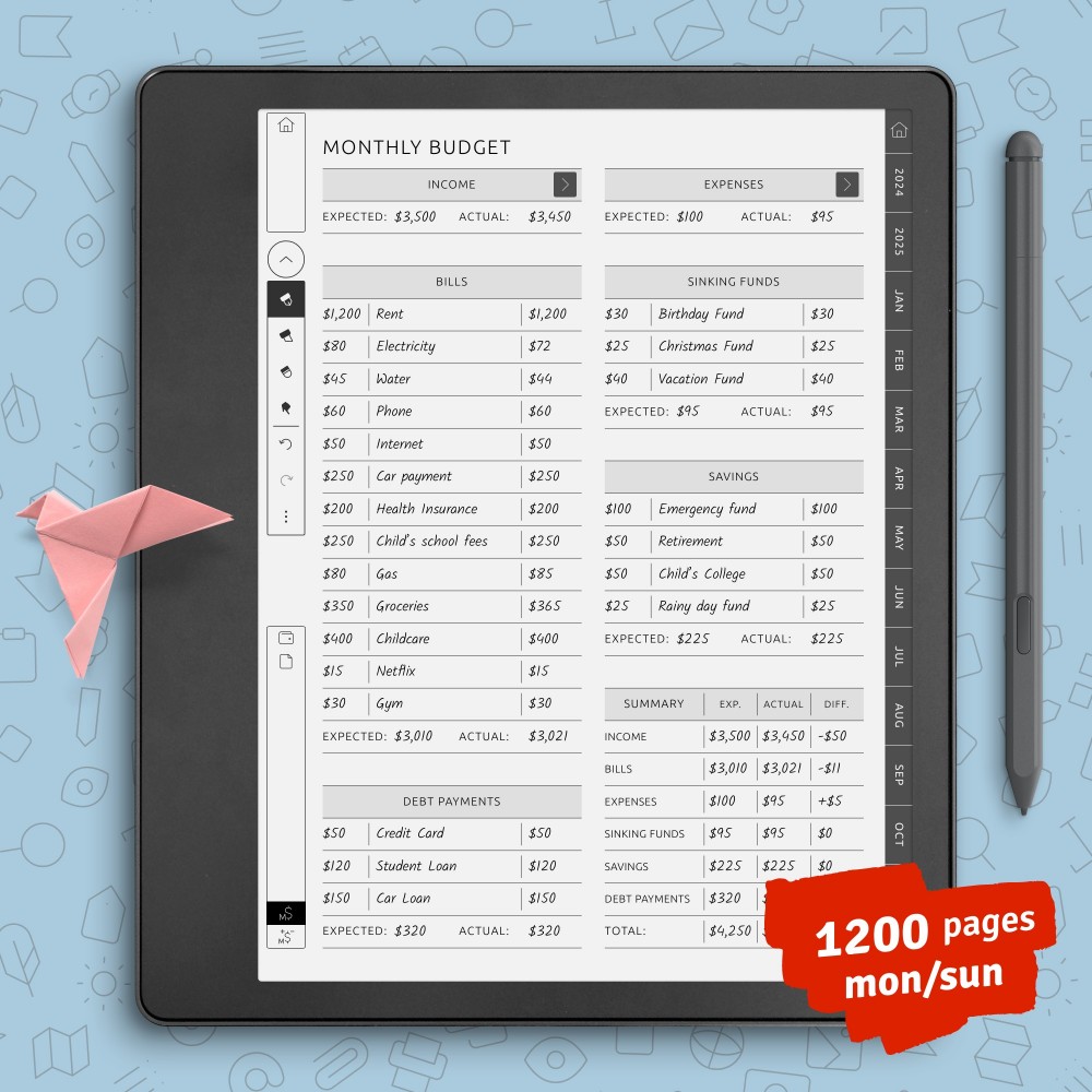 Download Kindle Scribe Budget Planner for GoodNotes, Notability