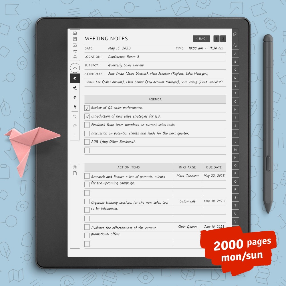 Download Kindle Scribe Business Meeting Notes for GoodNotes, Notability