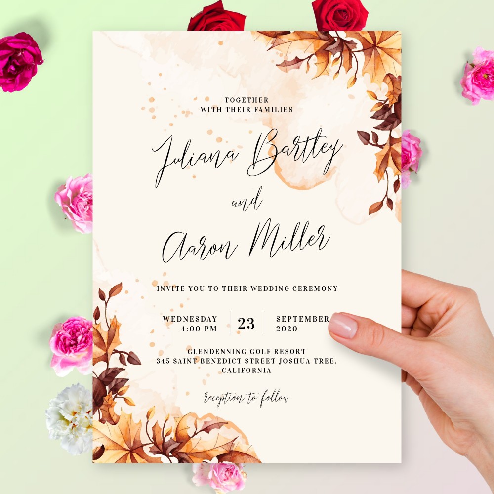 Customize and Download Maple Leaves Fall Wedding Invitation