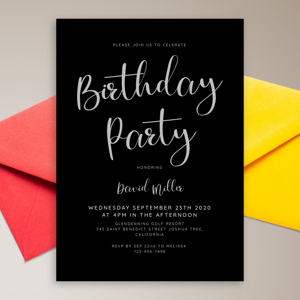 Customize and Download Modern Black Birthday Invitation