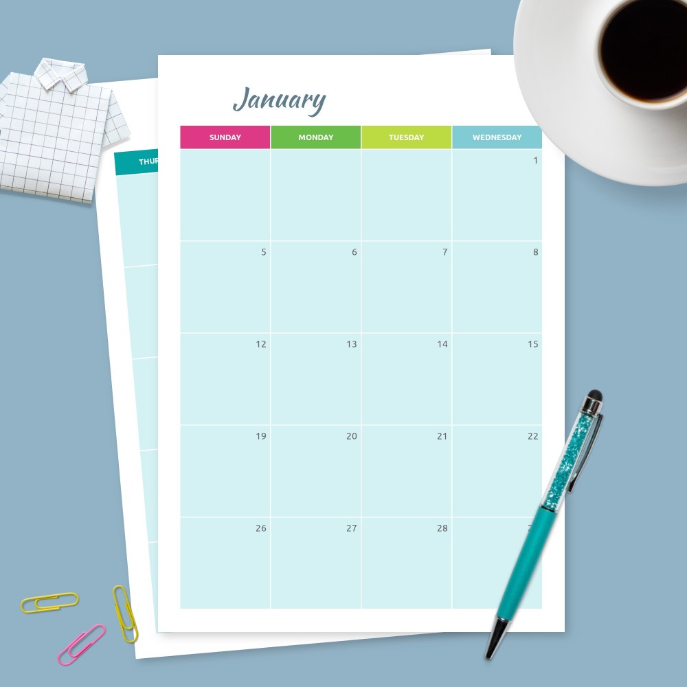 Download Printable Monthly Calendar Blue Background Template