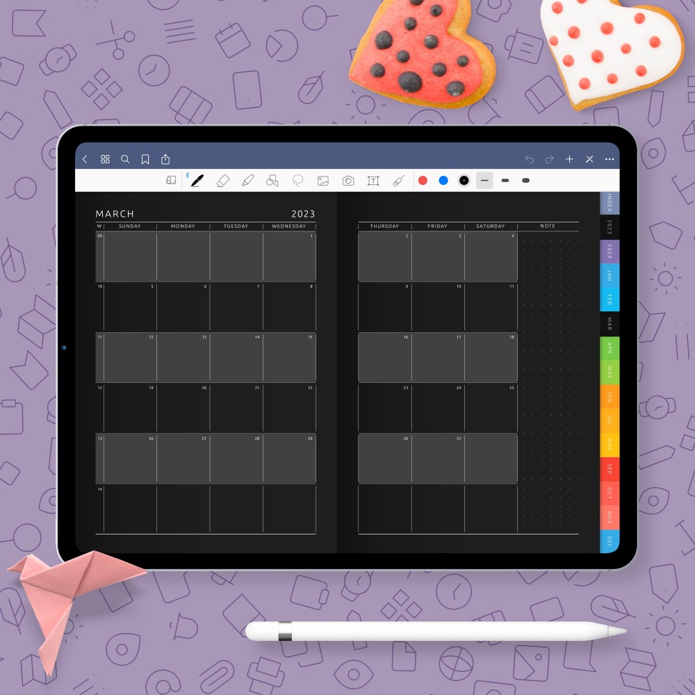 Download Monthly Noteshelf Planner Template (Dark) for GoodNotes, Notability