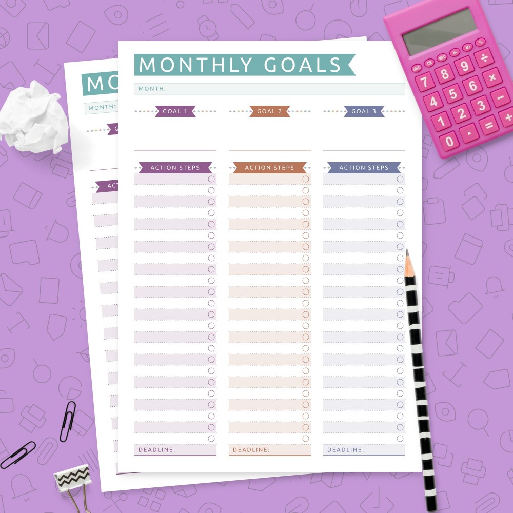 Download Printable Monthly Goal Track - Colored Design Template