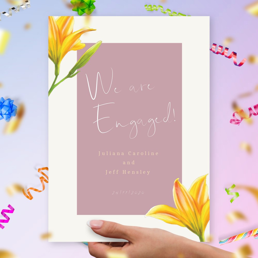 Customize and Download Orange Lily Engagement Announcement Card