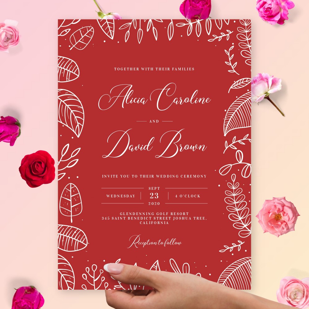 Customize and Download Outline Botanical Fall Wedding Invitation