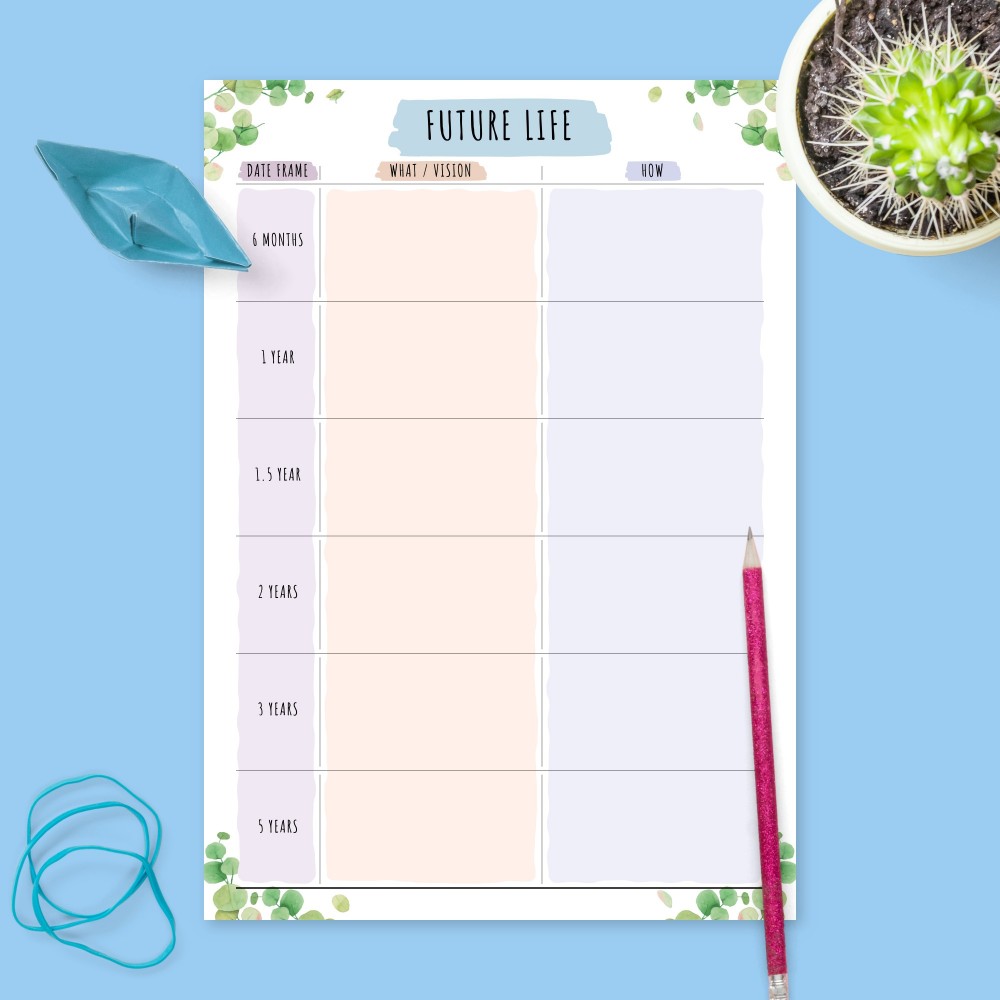 Download Printable Personal Life Goals Plan - Botanical Design Template
