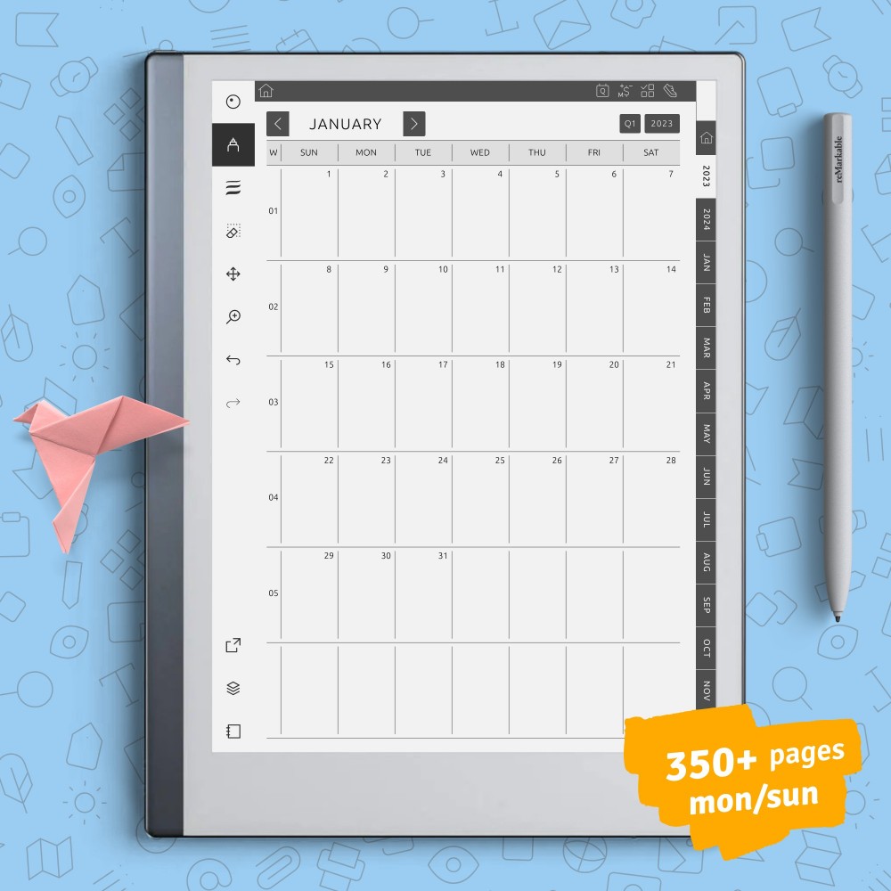 Download reMarkable Monthly Calendar (5 years) yy - yy+5 for GoodNotes, Notability